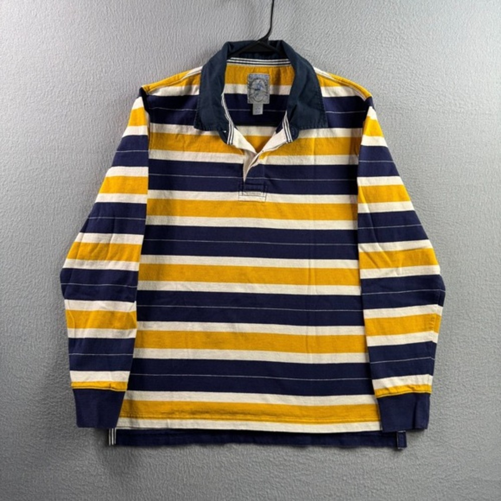 Lands End Rugby Shirt Mens Large Blue Striped Cotton Polo Vintage Y2K Preppy‎